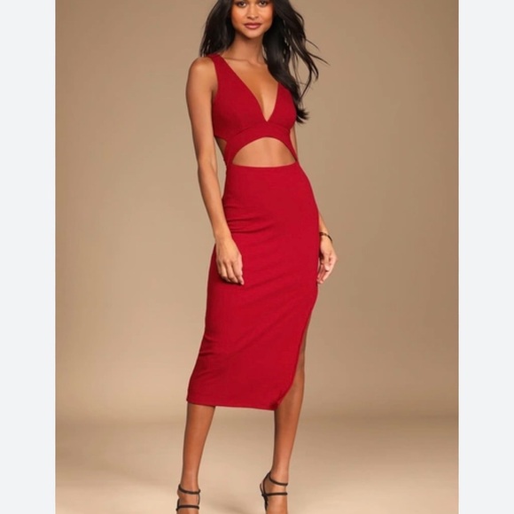 Lulu's Vibrant Red Pencil Midi Skirt Size Large - Picture 5 of 10